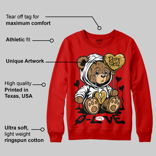 Bred Velvet 11s DopeSkill Red Sweatshirt Broken Bear Graphic