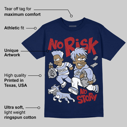 White and Midnight Navy 6s DopeSkill Navy T-shirt No Risk No Story Graphic