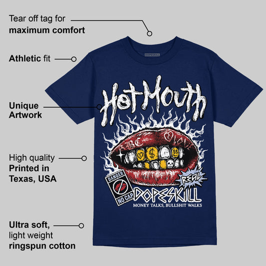 White and Midnight Navy 6s DopeSkill Navy T-shirt Hot Mouth Graphic