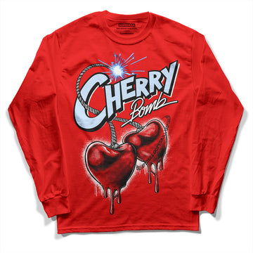 Jordan 11 Retro Cherry DopeSkill Varsity Red Long Sleeve T-Shirt Cherry Bomb Graphic Streetwear 