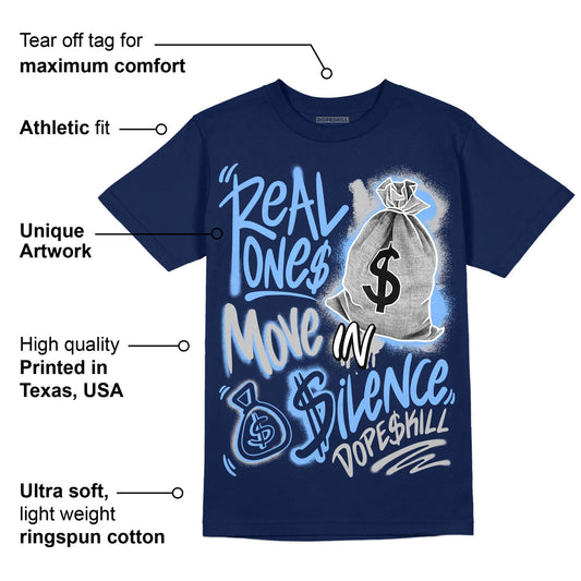 Midnight Navy 5s DopeSkill Navy T-Shirt Real Ones Move In Silence Graphic