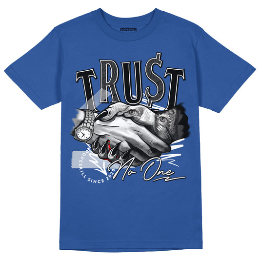 Jordan 13 Brave Blue DopeSkill Navy T-shirt Trust No One Graphic Streetwear