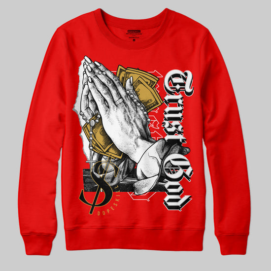 Red Sneakers DopeSkill Red Sweatshirt Trust God Graphic Streetwear