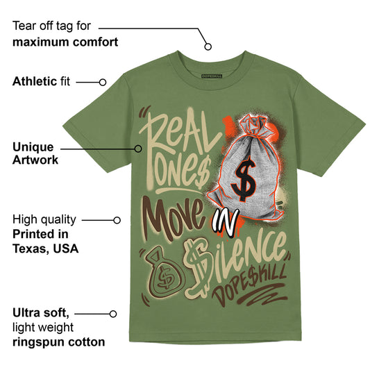 Olive Collection DopeSkill Olive T-shirt Real Ones Move In Silence Graphic