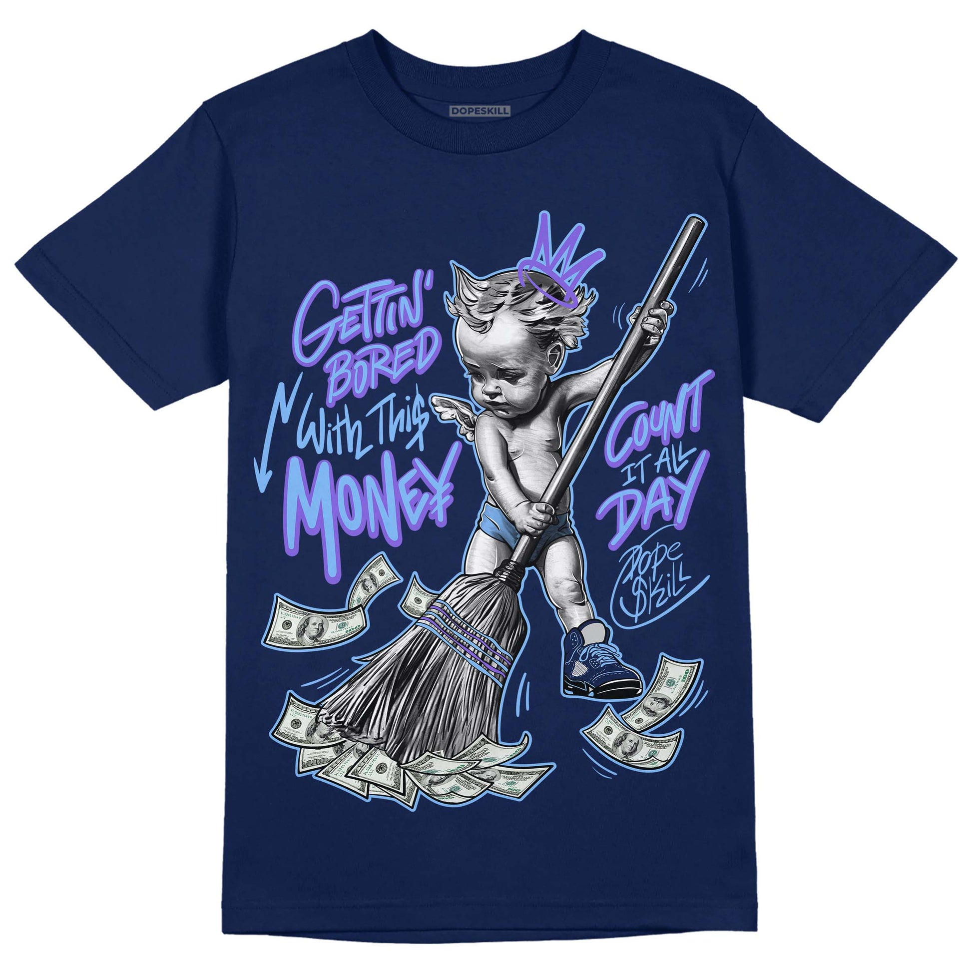 Jordan 5 SE “Georgetown” DopeSkill Midnight Navy T-Shirt Gettin Bored With This Money Graphic Streetwear