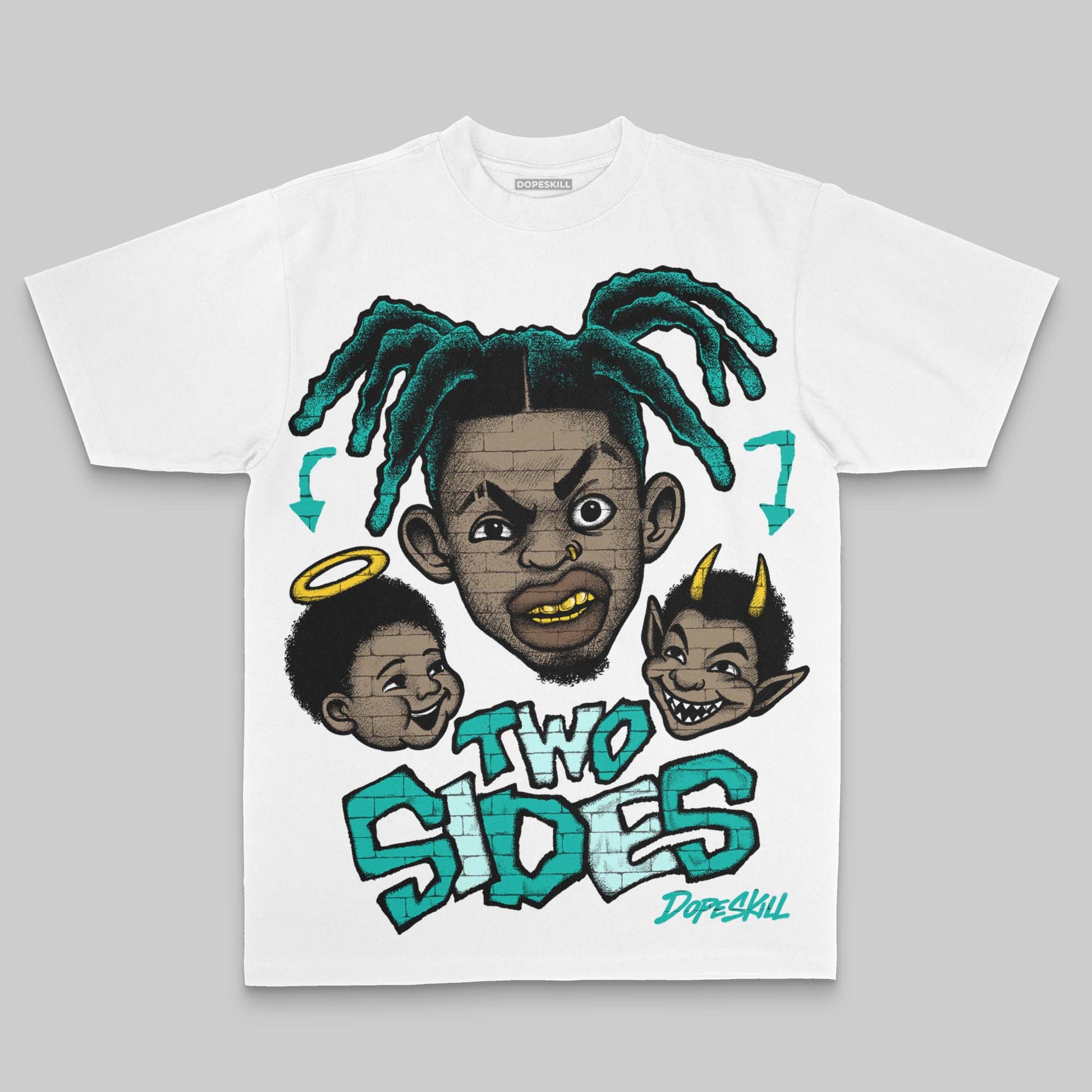 Aqua Oversize Print Two Sides DopeSkill Graphic Premium T-shirt Streetwear - White 