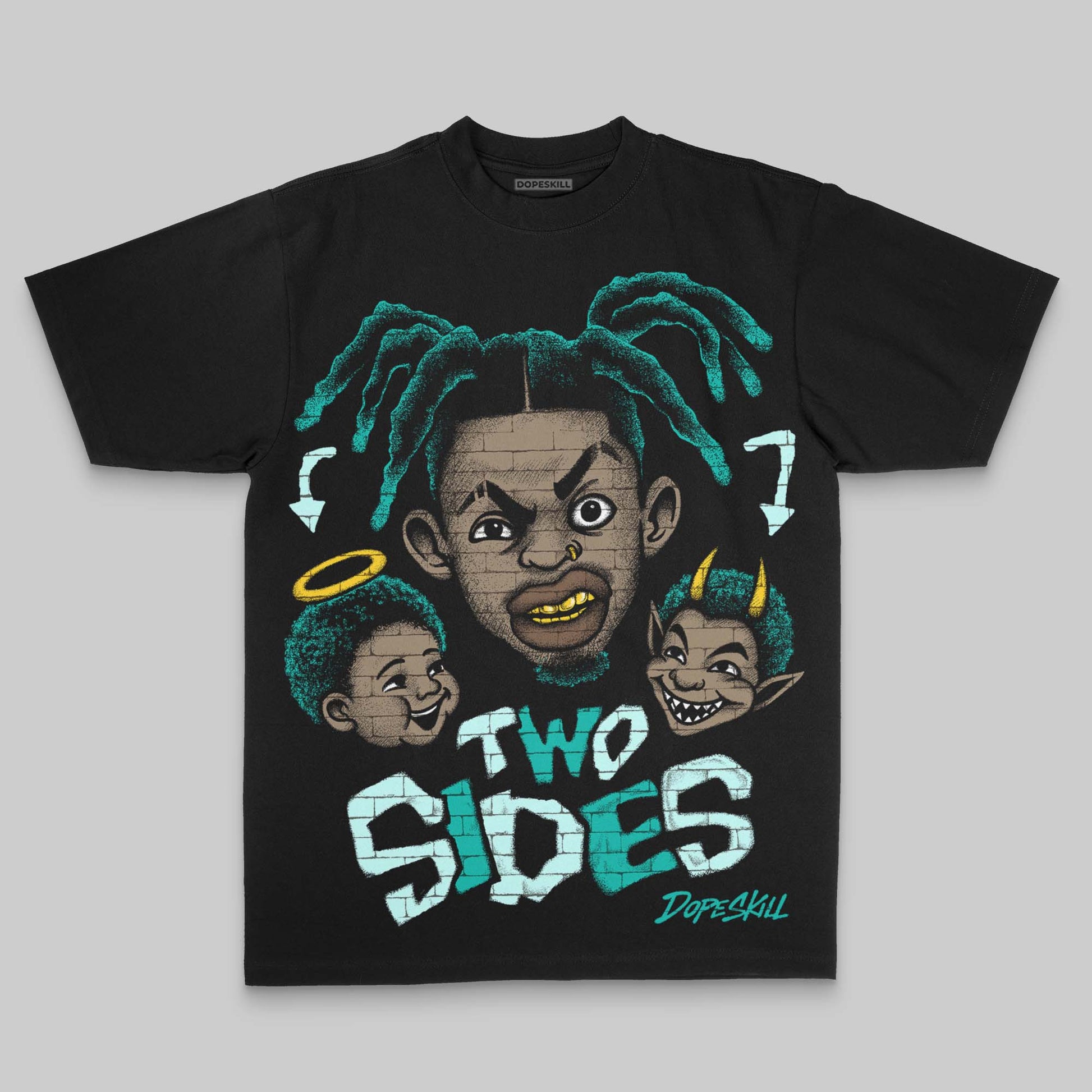 Aqua Oversize Print Two Sides DopeSkill Graphic Premium T-shirt Streetwear - Black