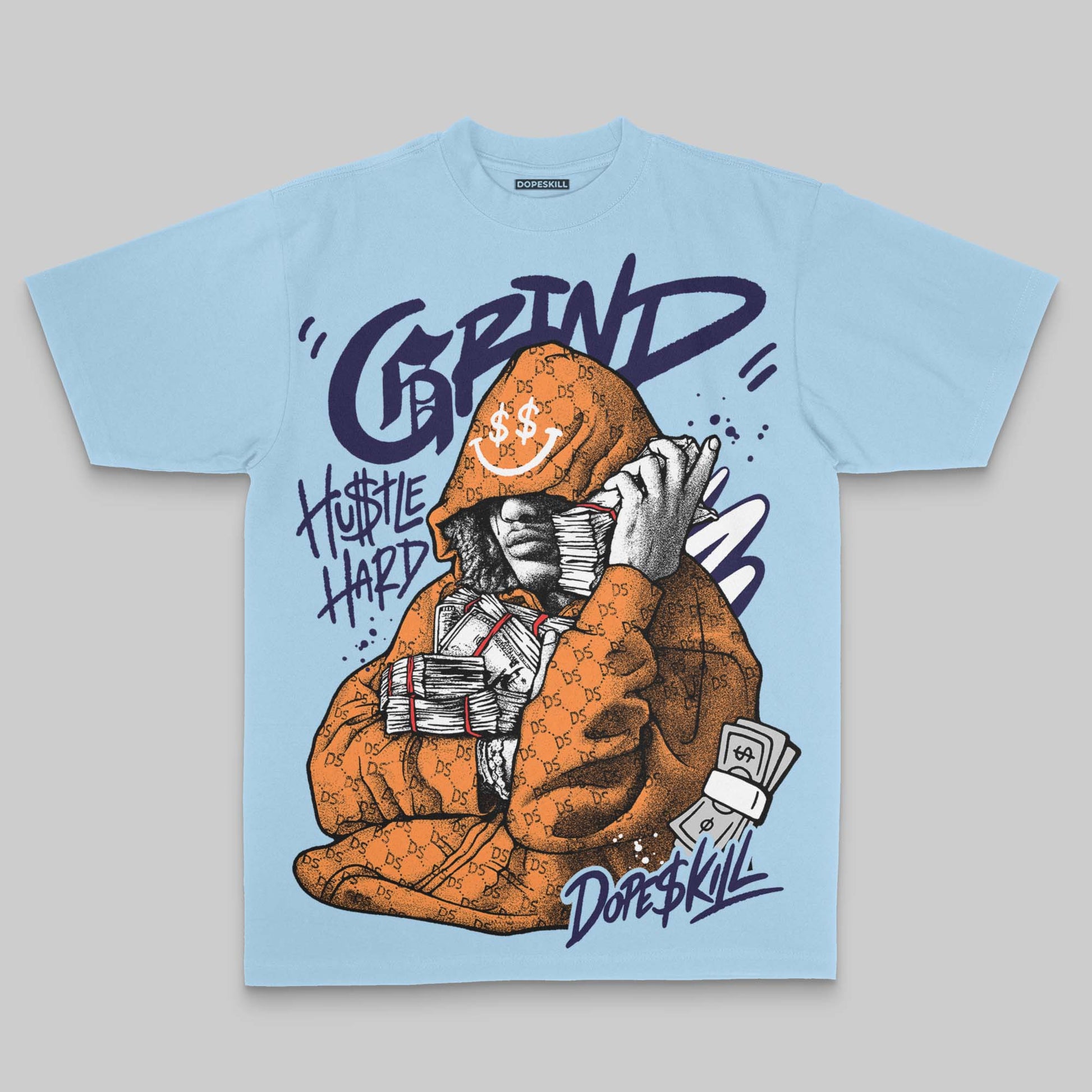 Royal Blue Oversize Print Grind Pray DopeSkill Graphic Premium T-shirt Streetwear CHambray