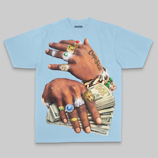 Prosperous Hands' Oversize Print DopeSkill T-shirt Streetwear - Chambray