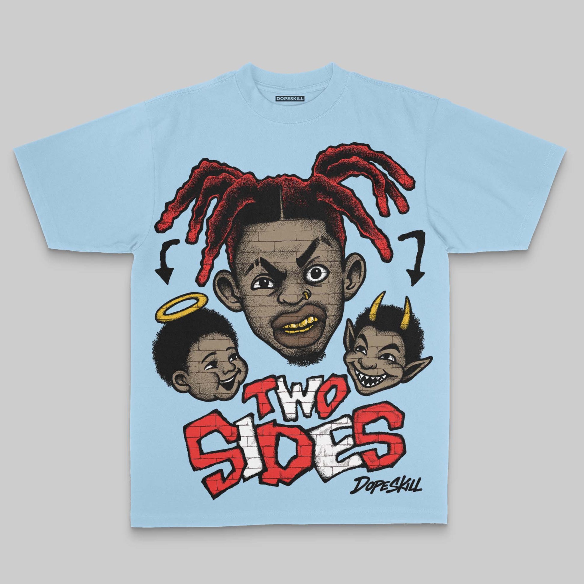 Royal Blue Oversize Print Two Sides DopeSkill Graphic Premium T-shirt Streetwear - Chambray