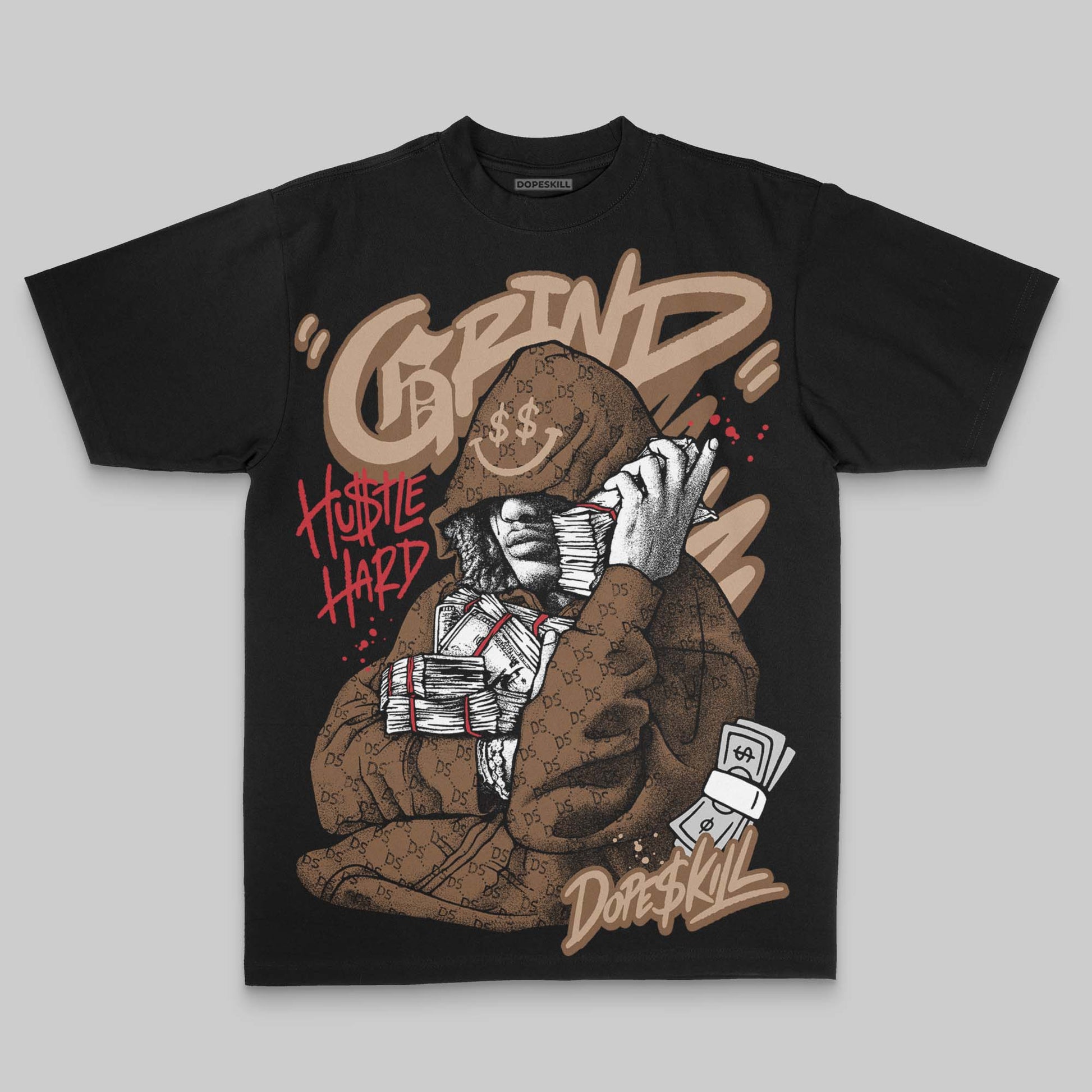 Brown Oversize Print Grind Pray DopeSkill Graphic Premium T-shirt Streetwear - Black