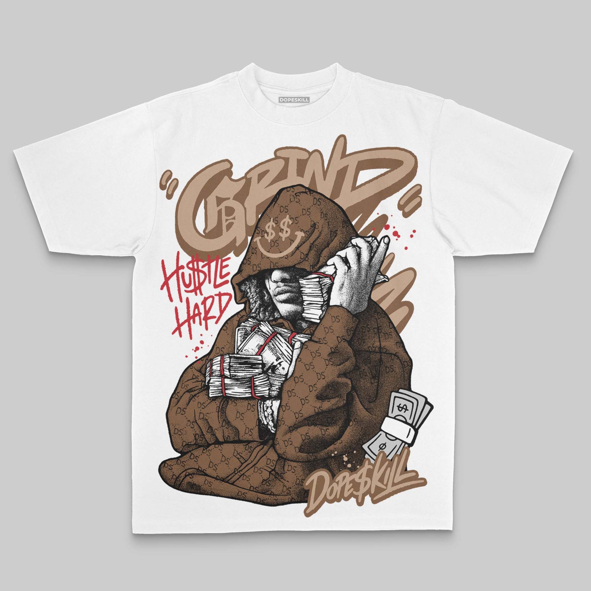Brown Oversize Print Grind Pray DopeSkill Graphic Premium T-shirt Streetwear - White