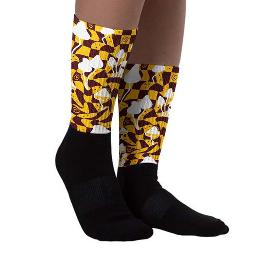 Yellow Bordeaux DopeSkill Sublimated Socks Mushroom Graphic