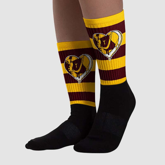 Yellow Bordeaux DopeSkill Sublimated Socks Horizontal Stripes Graphic