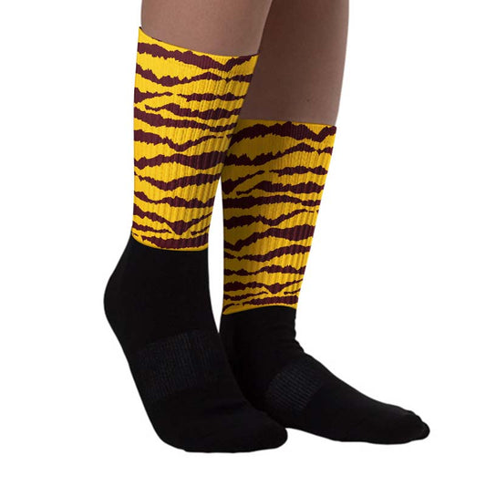 Yellow Bordeaux DopeSkill Sublimated Socks Abstract Tiger Graphic