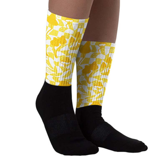 Yellow Snakeskin 11s DopeSkill Sublimated Socks Mushroom Graphic