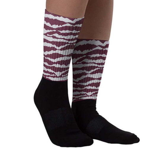 Burgundy 5s DopeSkill Sublimated Socks Abstract Tiger Graphic