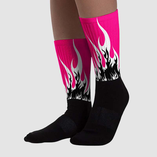 Fierce Pink 1s DopeSkill Sublimated Socks FIRE Graphic