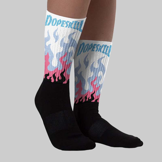 Denim Pink Glow 3s DopeSkill Sublimated Sock FIRE Graphic