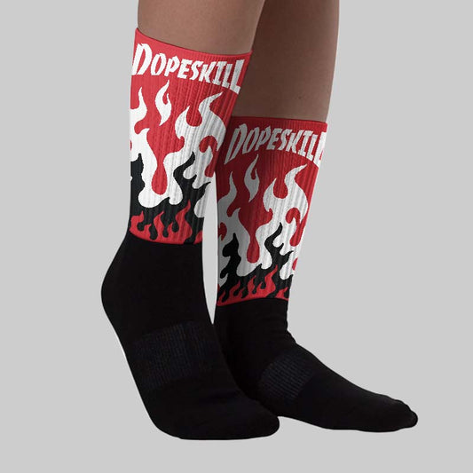 Fire Red “Black Tongue” 5s DopeSkill Sublimated Sock FIRE Graphic