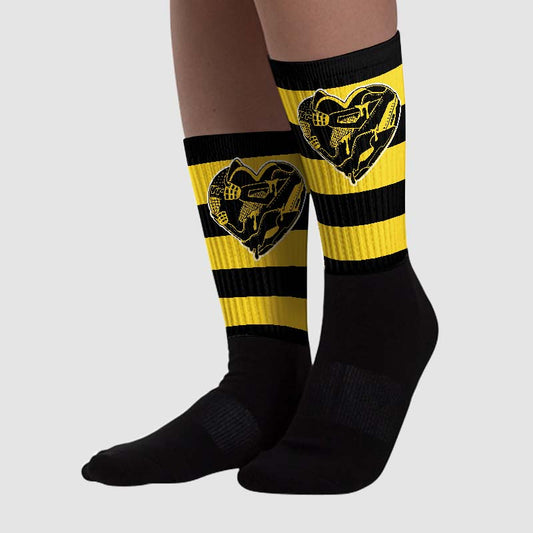 Black Tour Yellow AJ 4 Thunder DopeSkill Sublimated Socks Horizontal Stripes Graphic