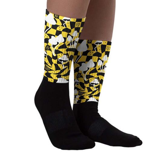 Black Tour Yellow AJ 4 Thunder DopeSkill Sublimated Socks Mushroom Graphic