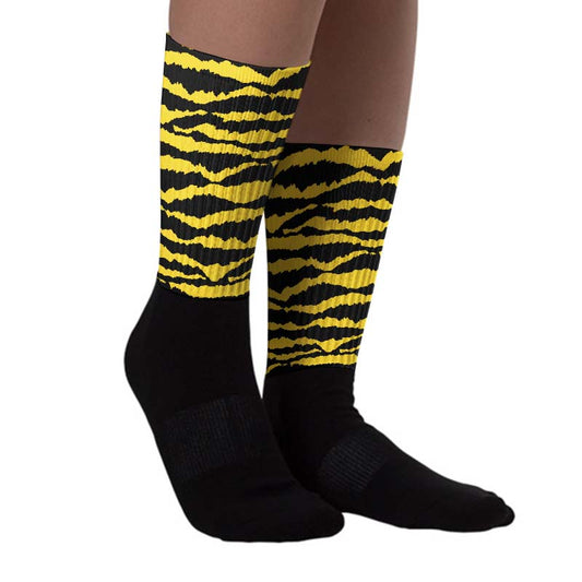 Black Tour Yellow AJ 4 Thunder DopeSkill Sublimated Socks Abstract Tiger Graphic