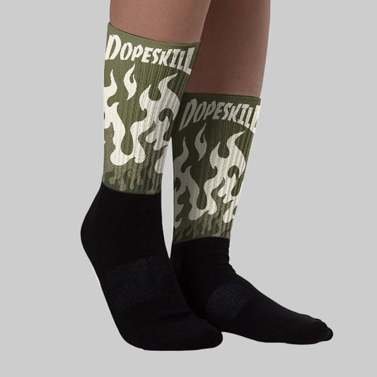 Medium Olive 3s DopeSkill Sublimated Sock FIRE Graphic