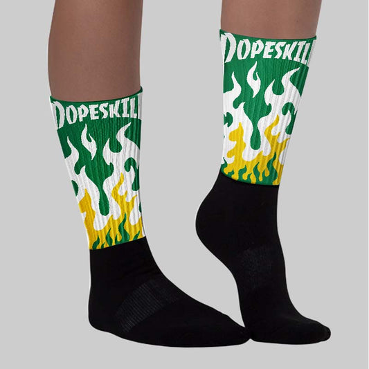 Lucky Green 5s DopeSkill Sublimated Socks FIRE Graphic