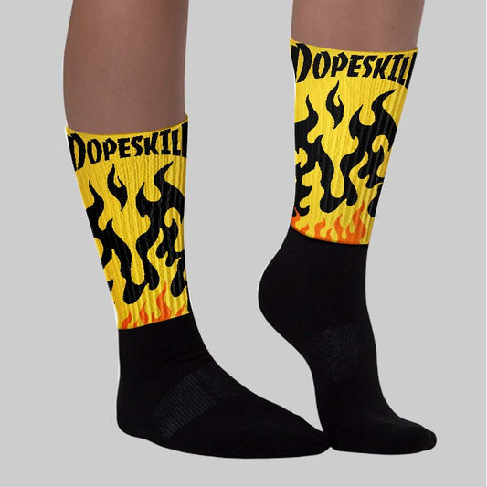 Black Tour Yellow AJ 4 Thunder DopeSkill Sublimated Socks FIRE Graphic