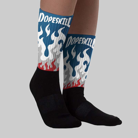French Blue 12s DopeSkill Sublimated Sock FIRE Graphic