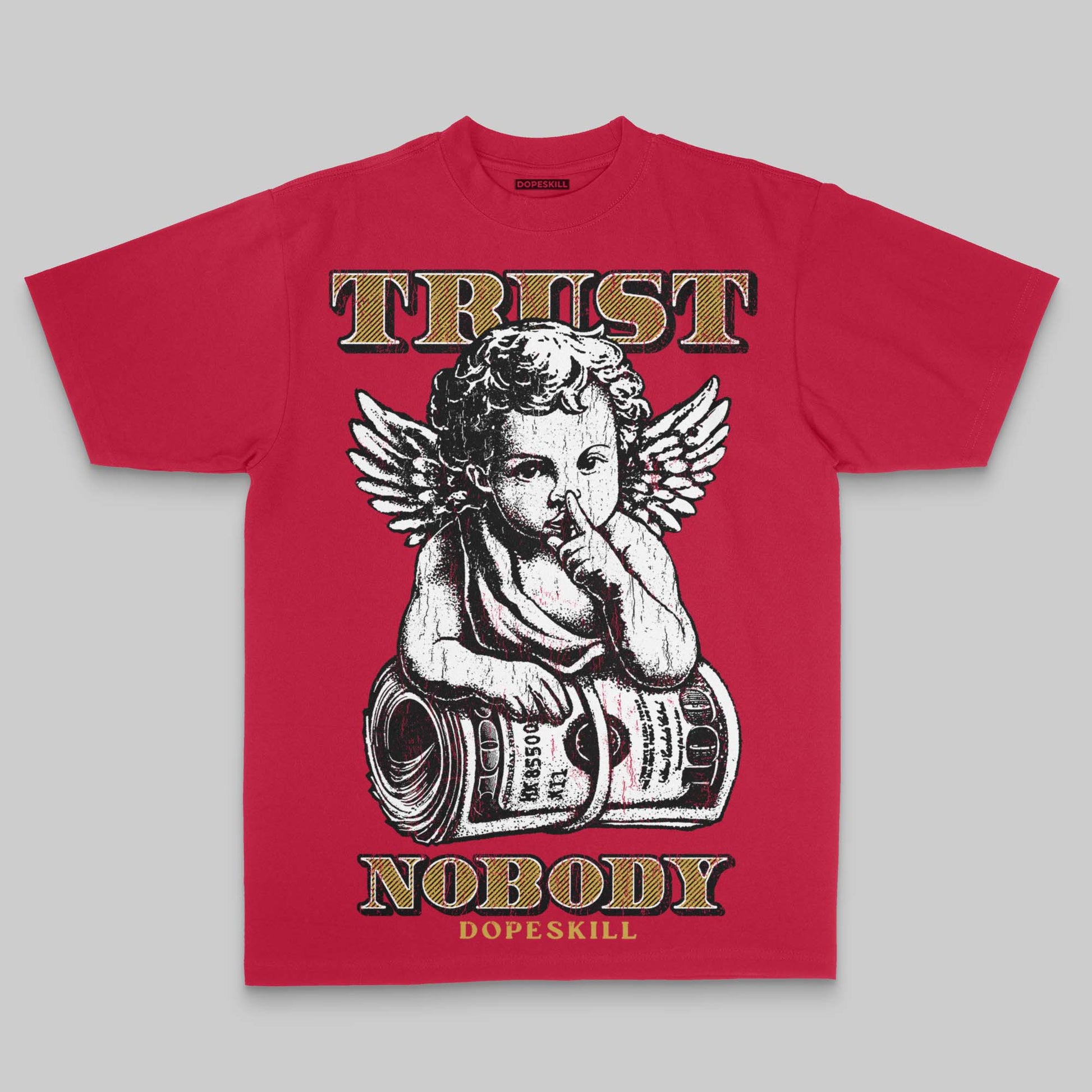 Red Oversize Print Trust Nobody DopeSkill Graphic Premium T-shirt Streetwear - Red