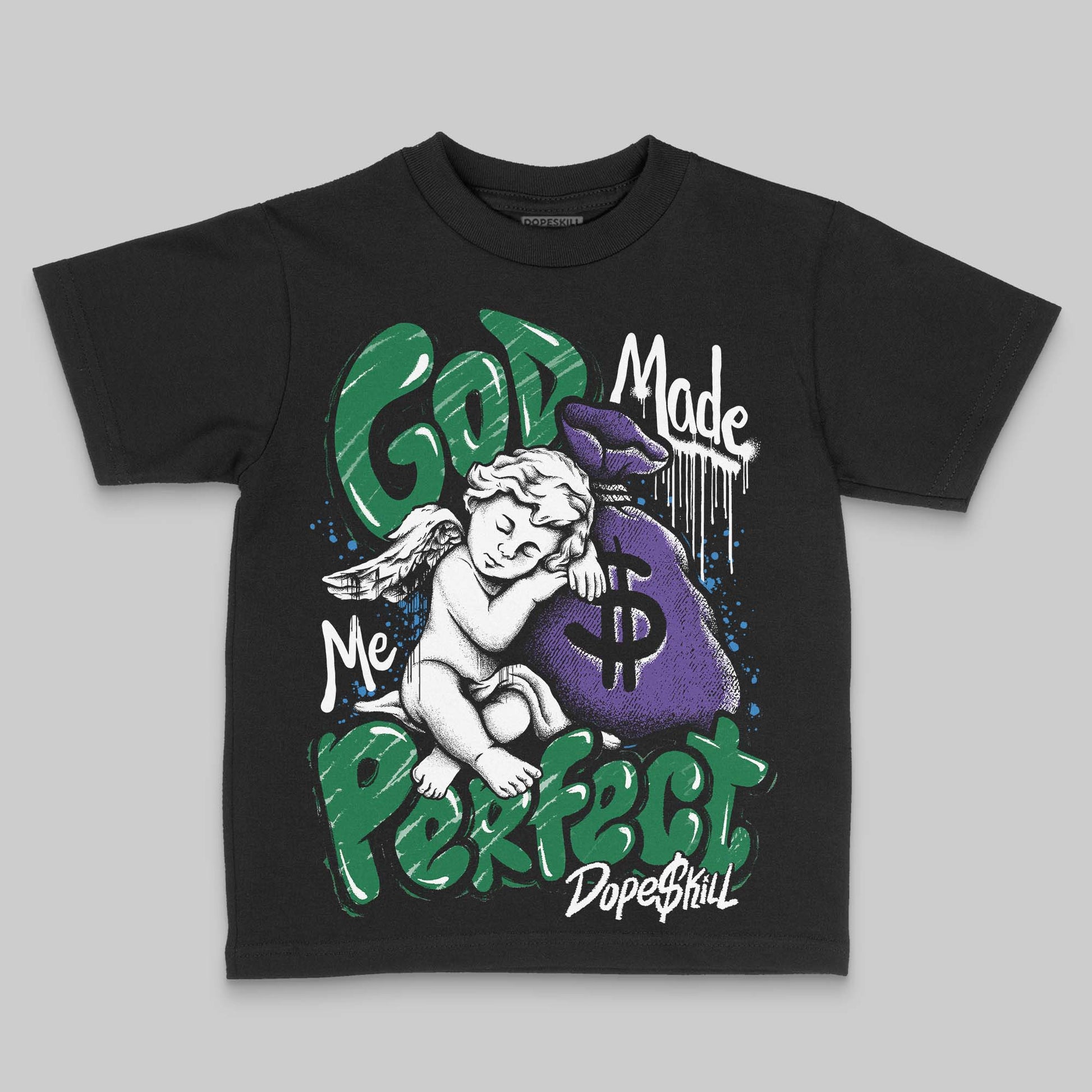Jordan 12 Retro "Bucks" DopeSkill Toddler Kids T-shirt God Made Me Perfect Graphic Streetwear - Black