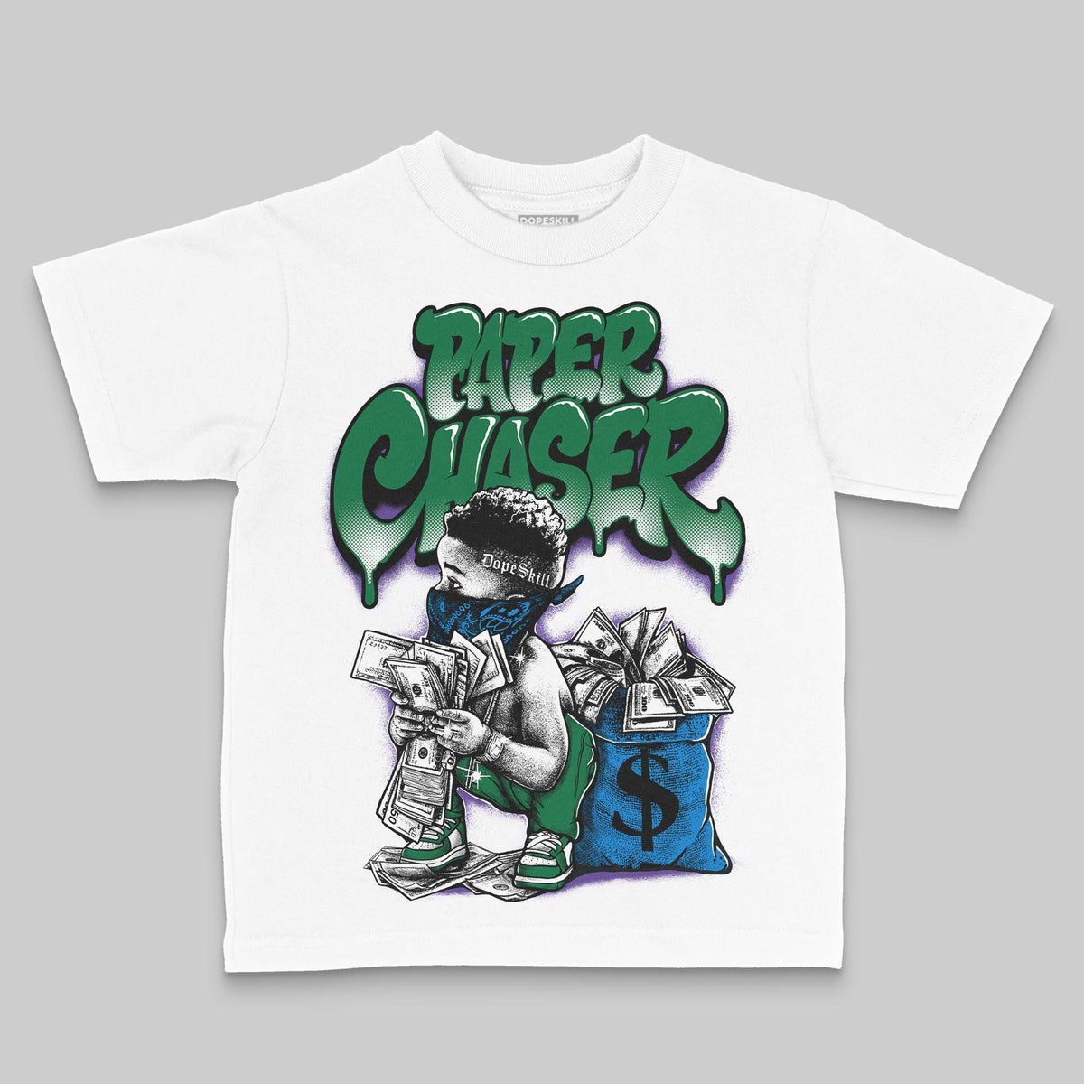 Jordan 12 Retro "Bucks" DopeSkill Toddler Kids T-shirt Paper Chaser Boy Graphic Streetwear - White 