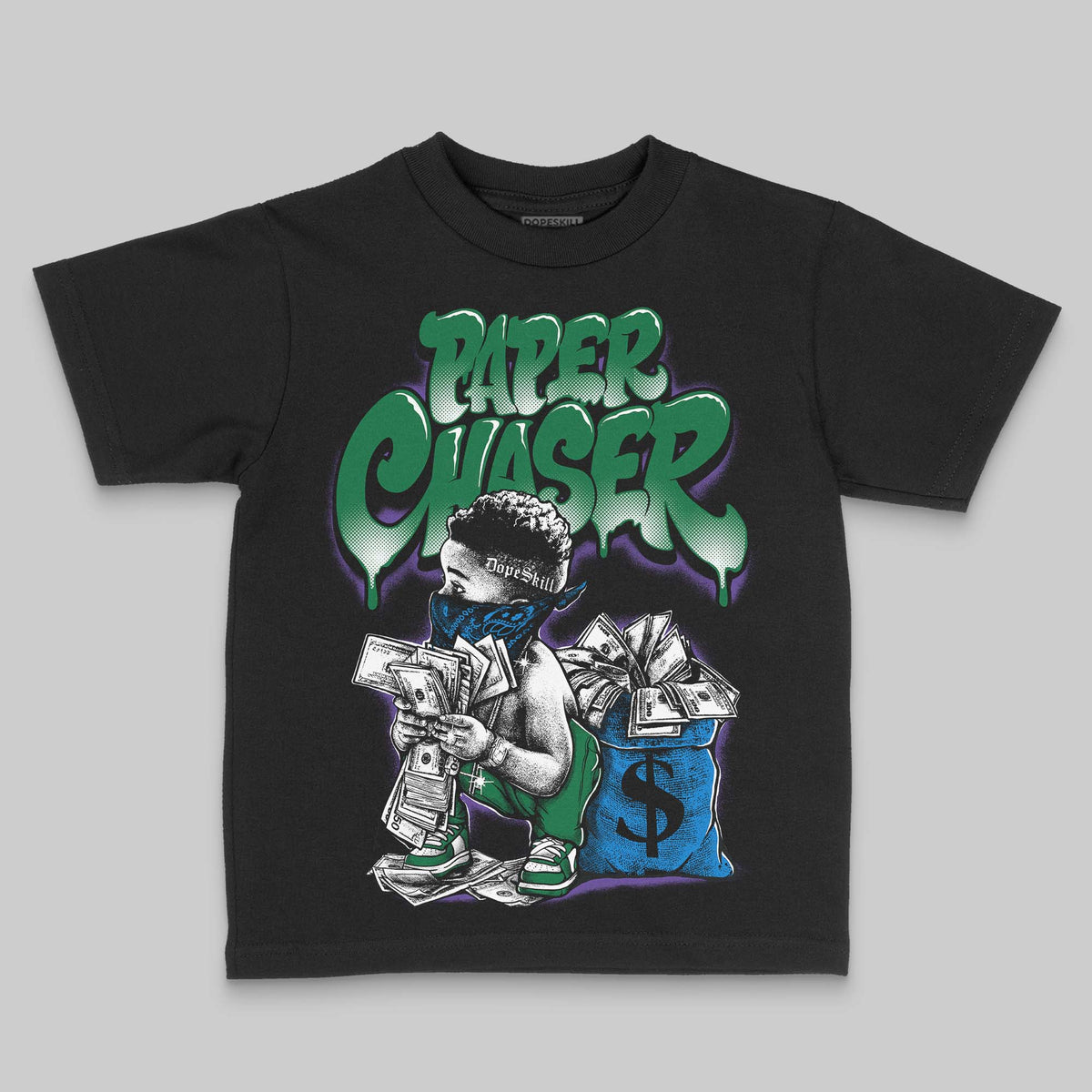 Jordan 12 Retro "Bucks" DopeSkill Toddler Kids T-shirt Paper Chaser Boy Graphic Streetwear - Black