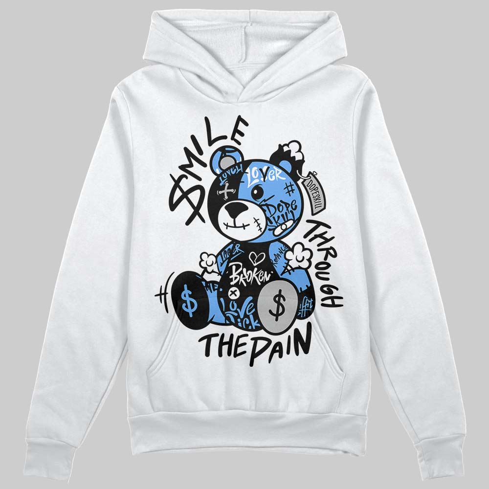 Jordan 5 Black University Blue DopeSkill Hoodie Sweatshirt Smile Through The Pain Graphic Streetwear - White