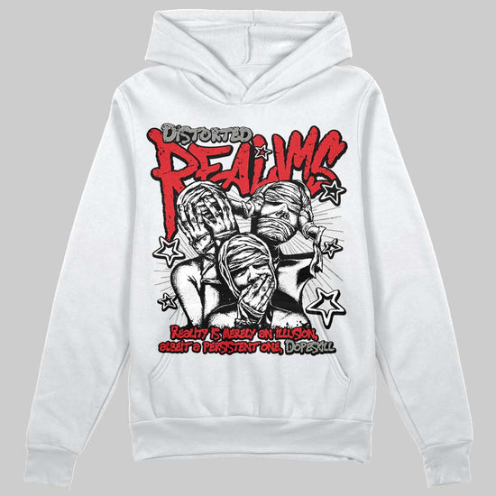 Jordan 4 Bred DopeSkill Hoodie Sweatshirt Distorted Realms Graphic Streetwear - White 