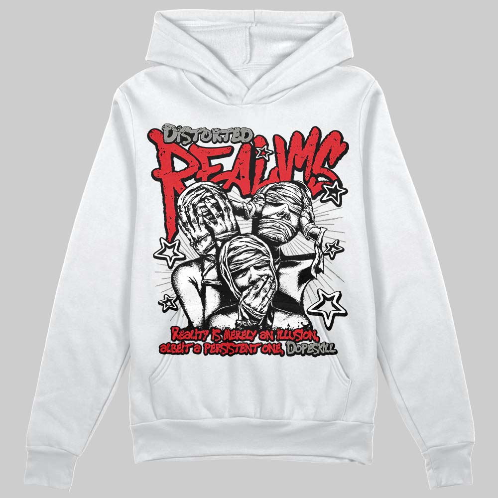 Jordan 4 Bred DopeSkill Hoodie Sweatshirt Distorted Realms Graphic Streetwear - White 