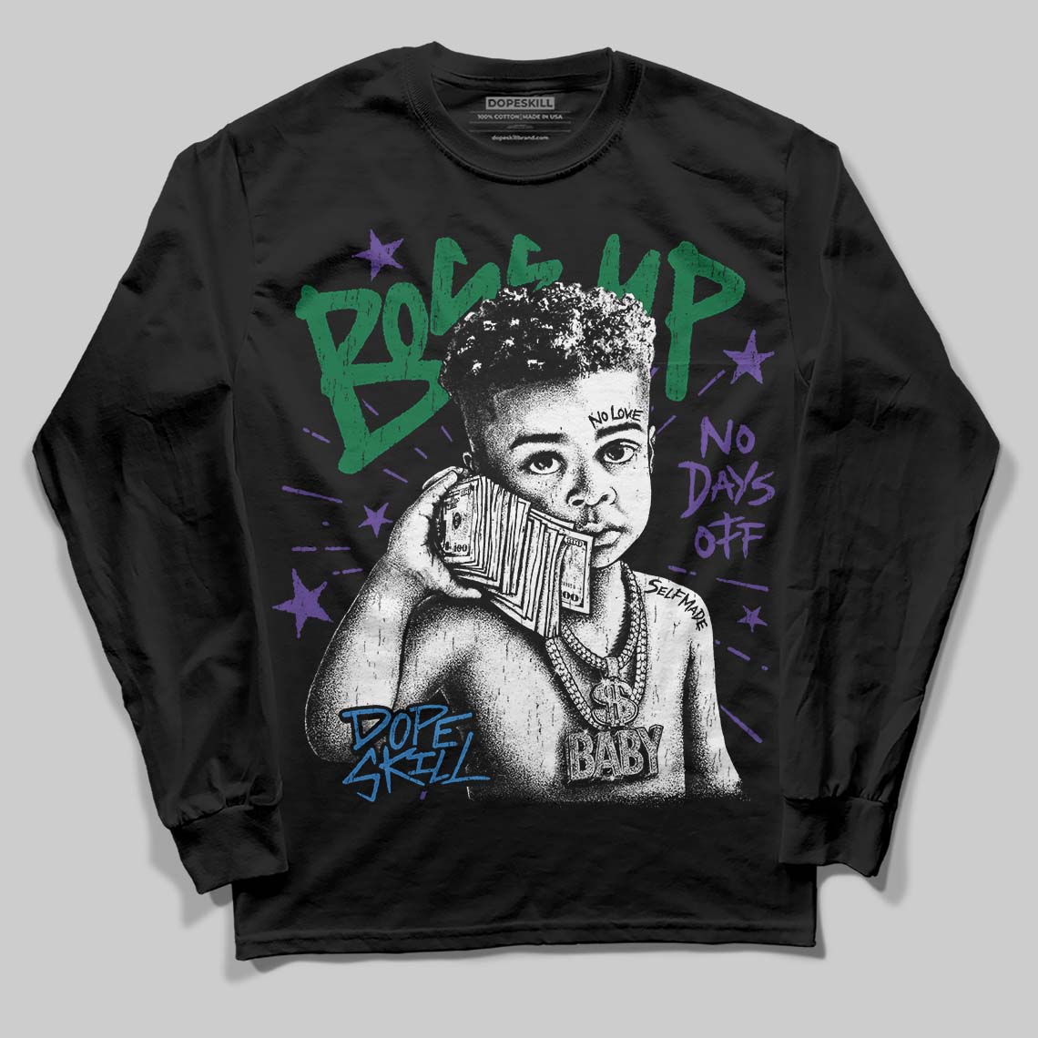 Jordan 12 Bucks DopeSkill Long Sleeve T-Shirt Boss Up Graphic Streetwear - Black