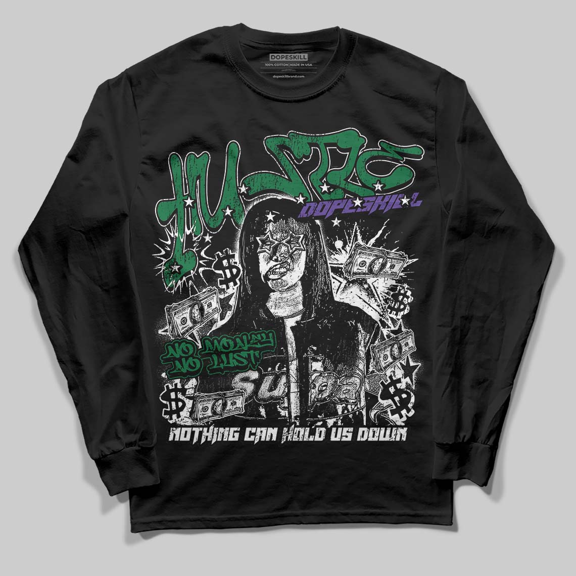 Jordan 12 Bucks DopeSkill Long Sleeve T-Shirt No Money No Lust Graphic Streetwear - Black