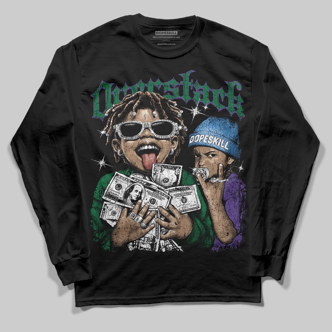 Jordan 12 Bucks DopeSkill Long Sleeve T-Shirt Overstack Graphic Streetwear - Black