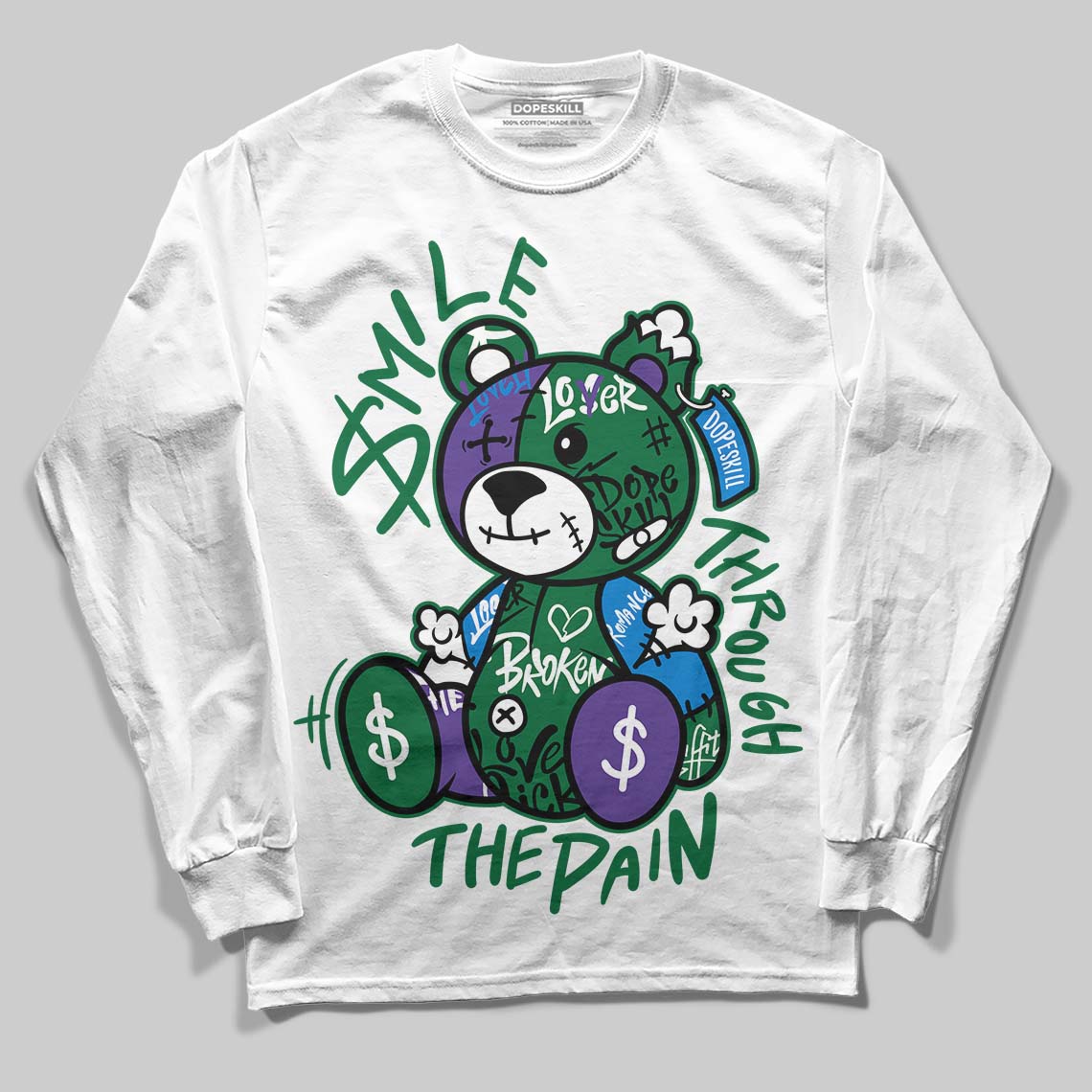 Jordan 12 Bucks DopeSkill Long Sleeve T-Shirt Smile Through The Pain Graphic Streetwear - White
