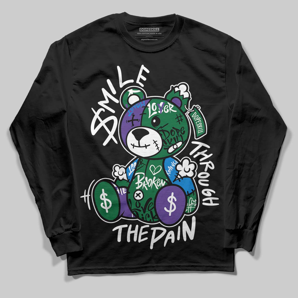 Jordan 12 Bucks DopeSkill Long Sleeve T-Shirt Smile Through The Pain Graphic Streetwear - black