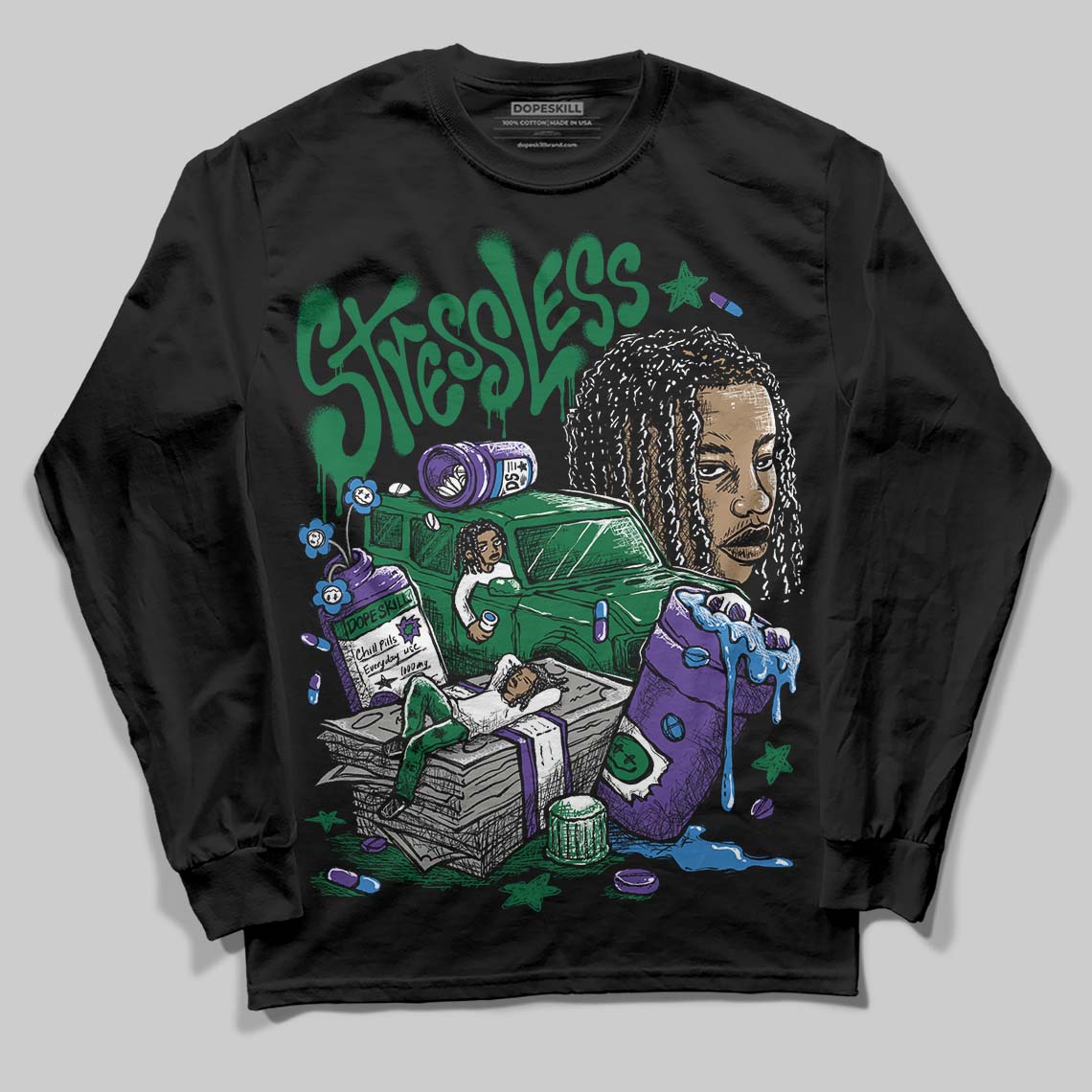 Jordan 12 Bucks DopeSkill Long Sleeve T-Shirt Stressless Graphic Streetwear - Black