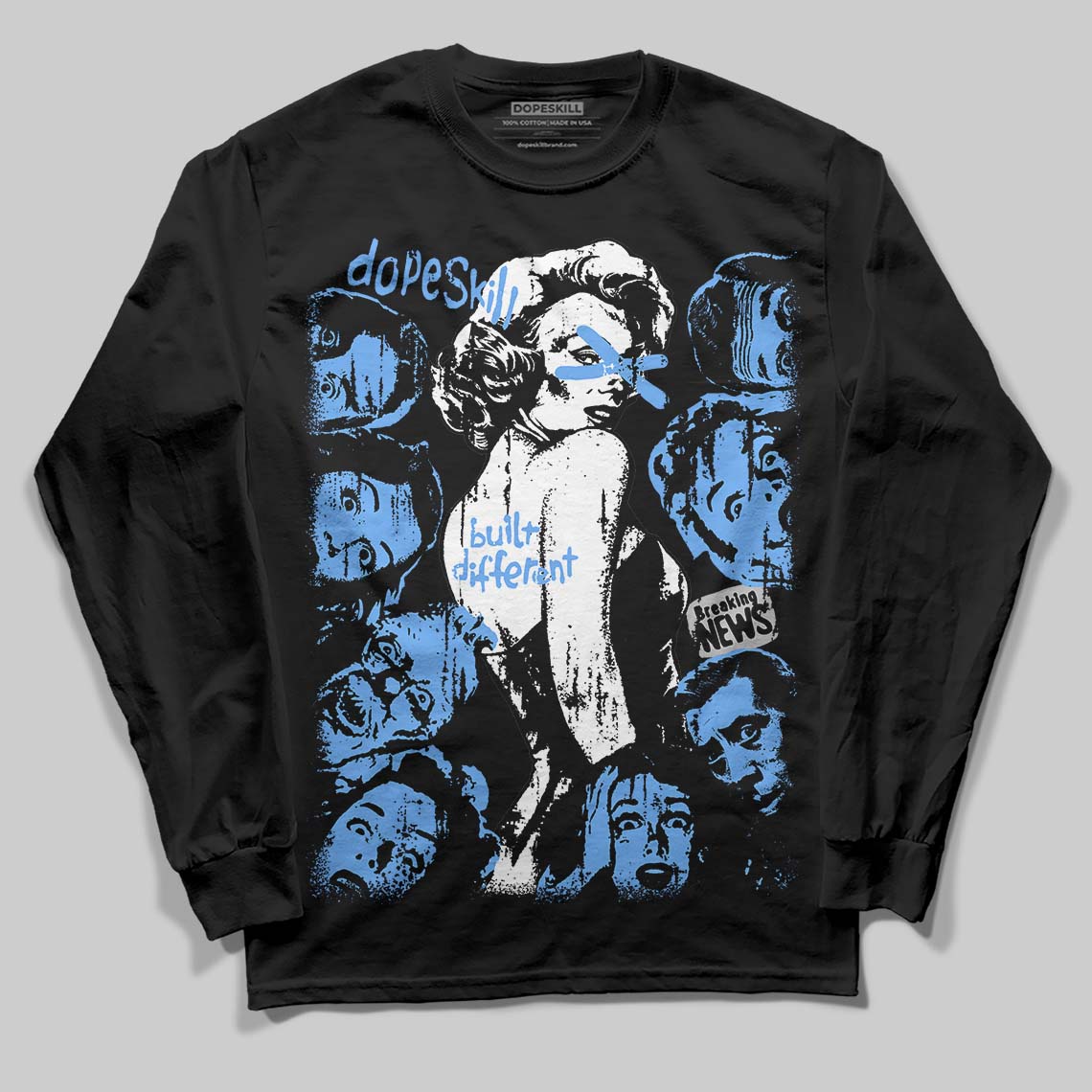 Jordan 5 Black University Blue DopeSkill Long Sleeve T-Shirt Built Different Graphic Streetwear - Black