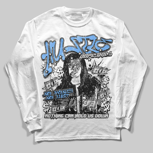 Jordan 5 Black University Blue DopeSkill Long Sleeve T-Shirt No Money No Lust Graphic Streetwear - White