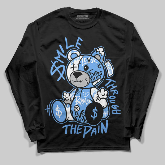 Jordan 5 Black University Blue DopeSkill Long Sleeve T-Shirt Smile Through The Pain Graphic Streetwear - Black