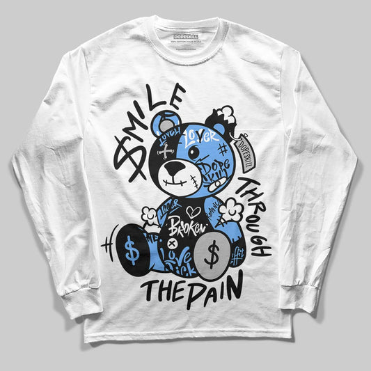 Jordan 5 Black University Blue DopeSkill Long Sleeve T-Shirt Smile Through The Pain Graphic Streetwear - White