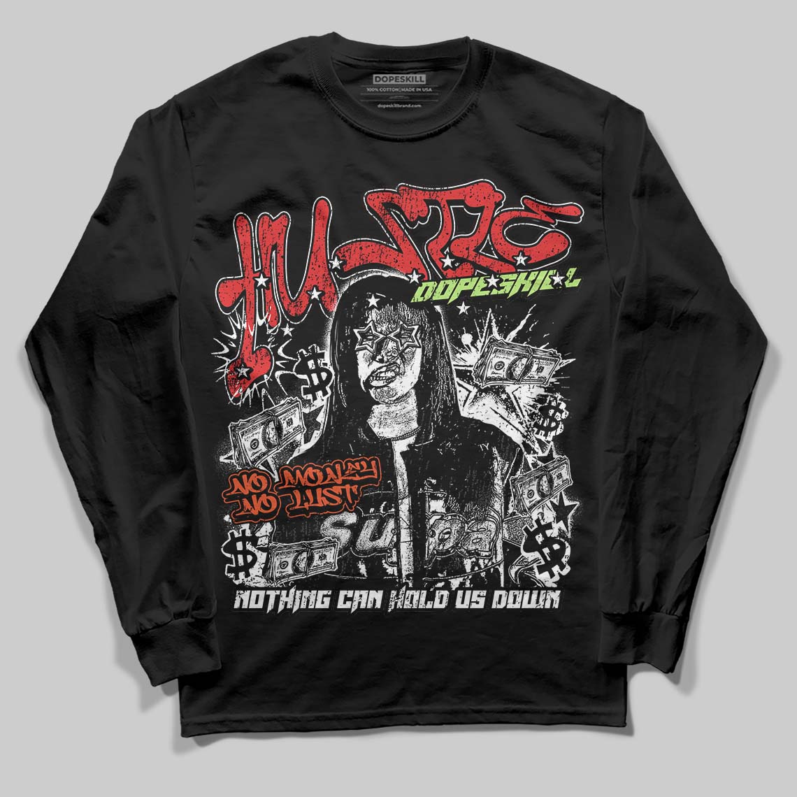 Jordan 5 Retro OG "Halloween" DopeSkill Long Sleeve T-Shirt No Money No Lust Graphic Streetwear - Black
