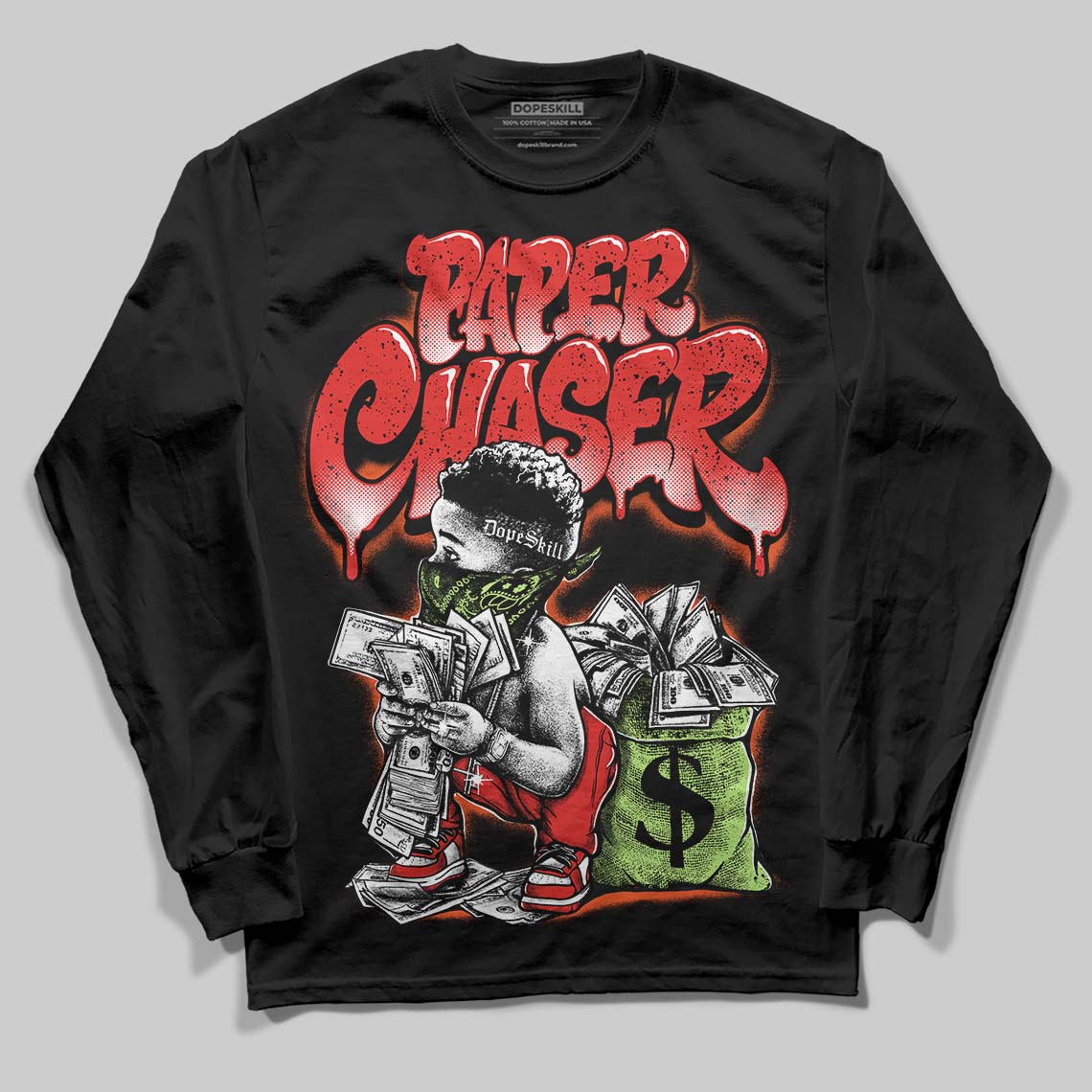 Jordan 5 Retro OG "Halloween" DopeSkill Long Sleeve T-Shirt Paper Chaser Boy Graphic Streetwear - Black